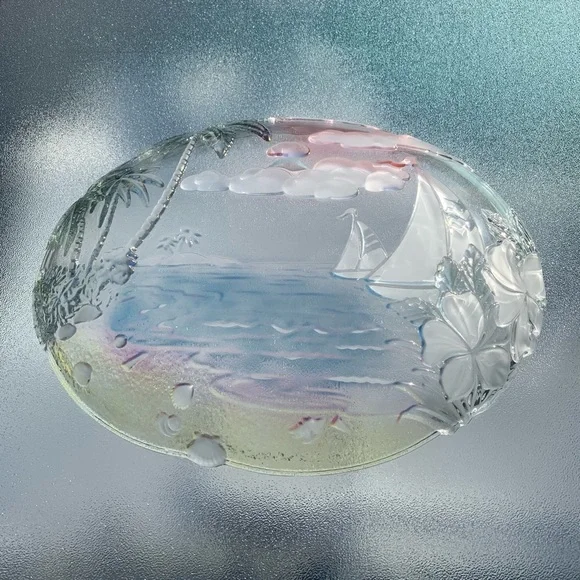 Mikasa Sunrise Bay 18-1/2” Oval Sailboat Nautical Hostess Glass Platter - Picture 8 of 11